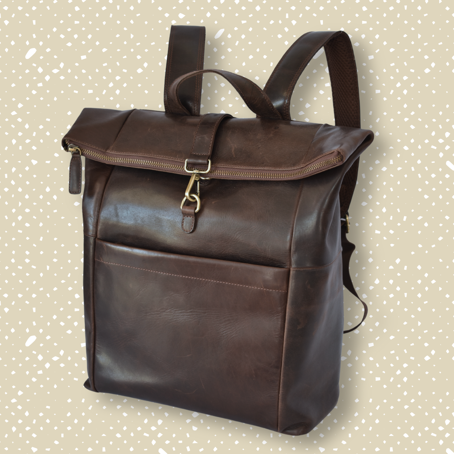 Mochila de Cuero Roll-Top Marrón Oscuro – Para Portátiles – IULIUS