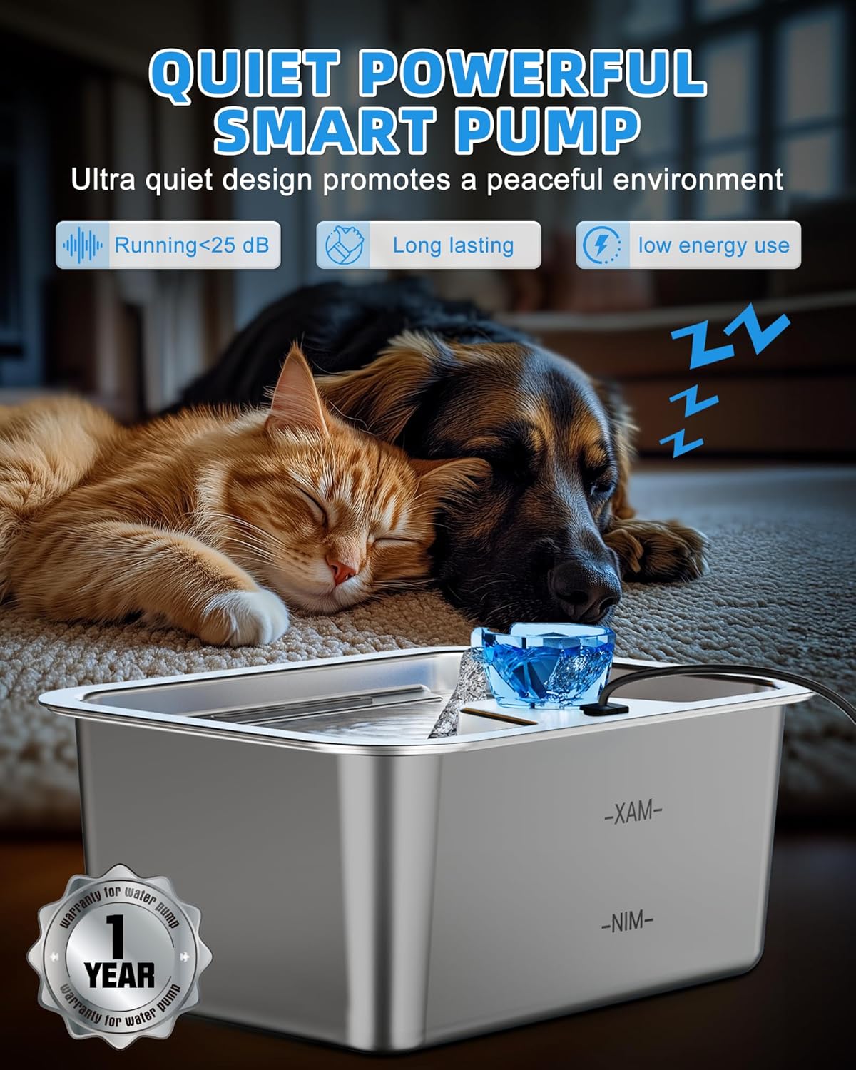 11L/3Galon Stainless Steel Large Pet Water Fountain with 4 Filters