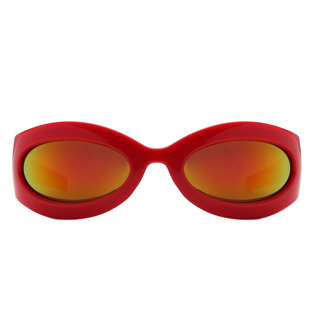 Albion - Retro Oval Wrap Around Round Sunglasses
