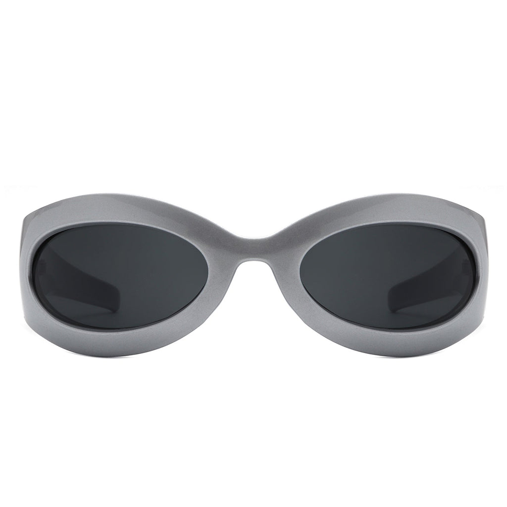 Albion - Retro Oval Wrap Around Round Sunglasses