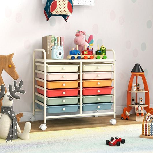 12 Drawers Rolling Storage Cart for Home and Office-Transparent