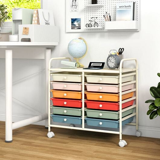 12 Drawers Rolling Storage Cart for Home and Office-Transparent