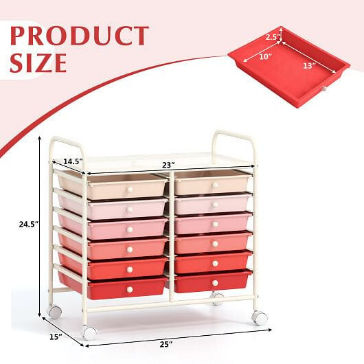12 Drawers Rolling Storage Cart for Home and Office-Transparent