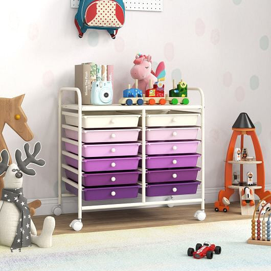 12 Drawers Rolling Storage Cart for Home and Office-Transparent
