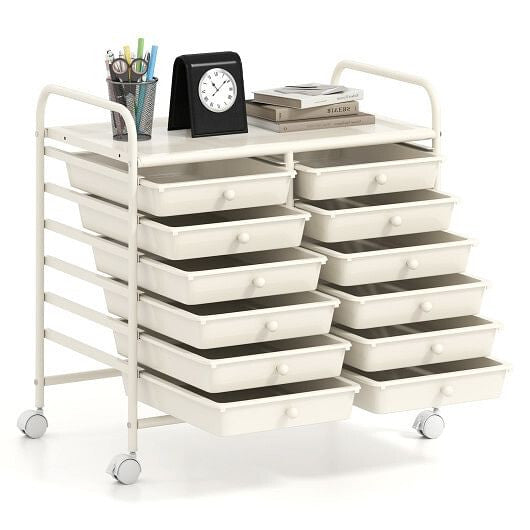 12 Drawers Rolling Storage Cart for Home and Office-Transparent