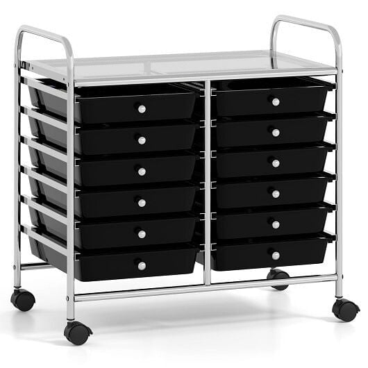 12 Drawers Rolling Storage Cart for Home and Office-Transparent
