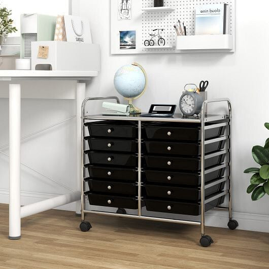 12 Drawers Rolling Storage Cart for Home and Office-Transparent