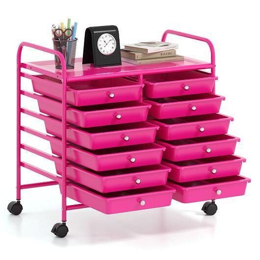 12 Drawers Rolling Storage Cart for Home and Office-Transparent