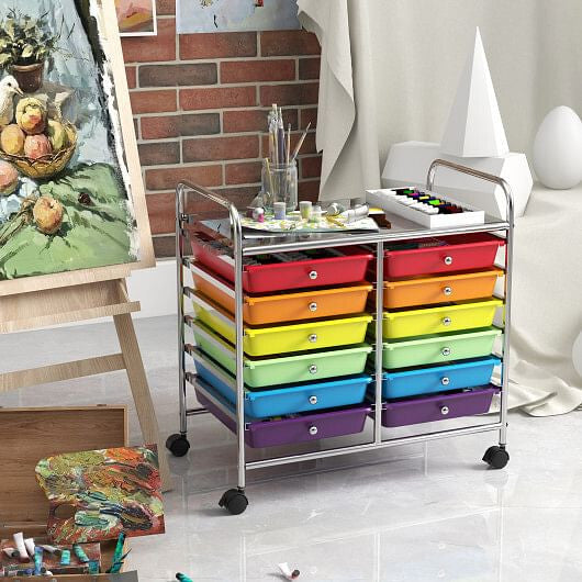 12 Drawers Rolling Storage Cart for Home and Office-Transparent