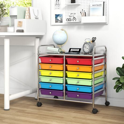 12 Drawers Rolling Storage Cart for Home and Office-Transparent
