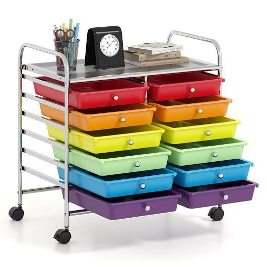 12 Drawers Rolling Storage Cart for Home and Office-Transparent