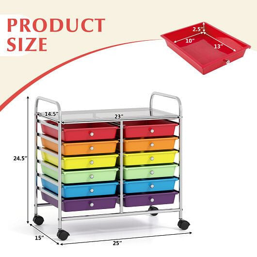 12 Drawers Rolling Storage Cart for Home and Office-Transparent