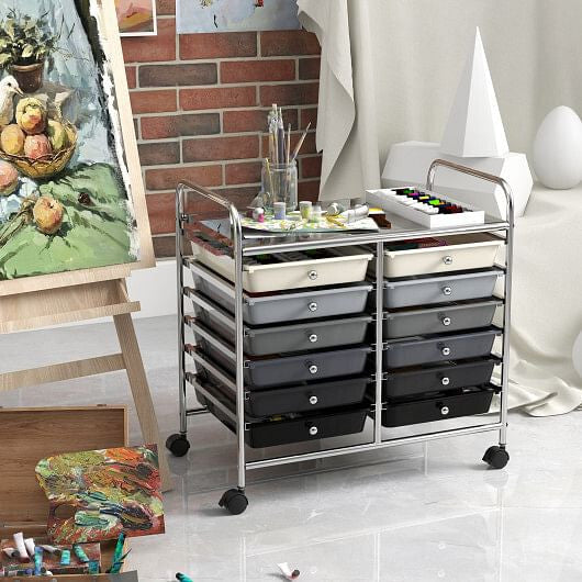 12 Drawers Rolling Storage Cart for Home and Office-Transparent