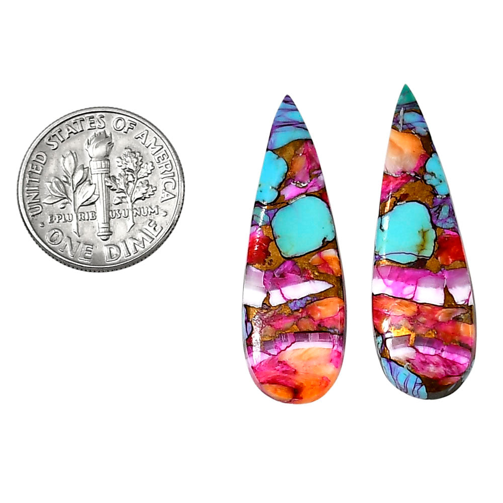 Kingman Orange Dahlia Turquoise Pair 11x34.5x3.5 mm Pear Shape Polished Gemstone LS78-04891