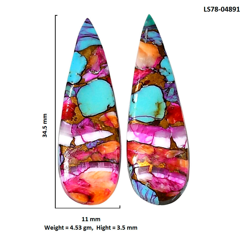 Kingman Orange Dahlia Turquoise Pair 11x34.5x3.5 mm Pear Shape Polished Gemstone LS78-04891