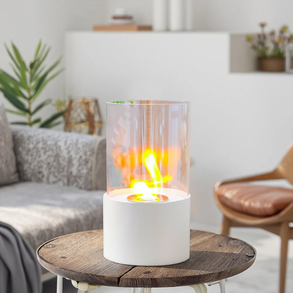 11.4"H  Round Portable Tabletop Fireplace(white)
